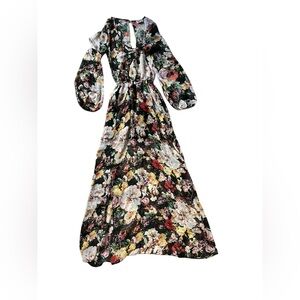 Show Me Your Mumu Dress Women's S Floral Maxi Chiffon Flowy Split End Open Back✅